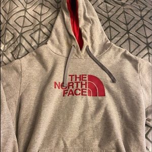 Grey and Red North face Hoodie
